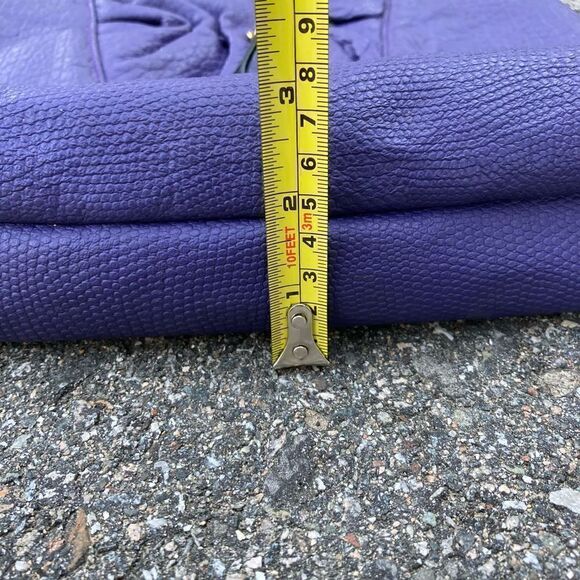 Empress, Vintage Purple Embossed Leather Shoulder Bag, Ruching & Tassel Accent - Picture 7 of 15